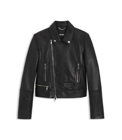 Boss Leather Biker Jacket In A Regular Fit Black Women's