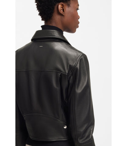 Boss Leather Biker Jacket In A Regular Fit Black Women's