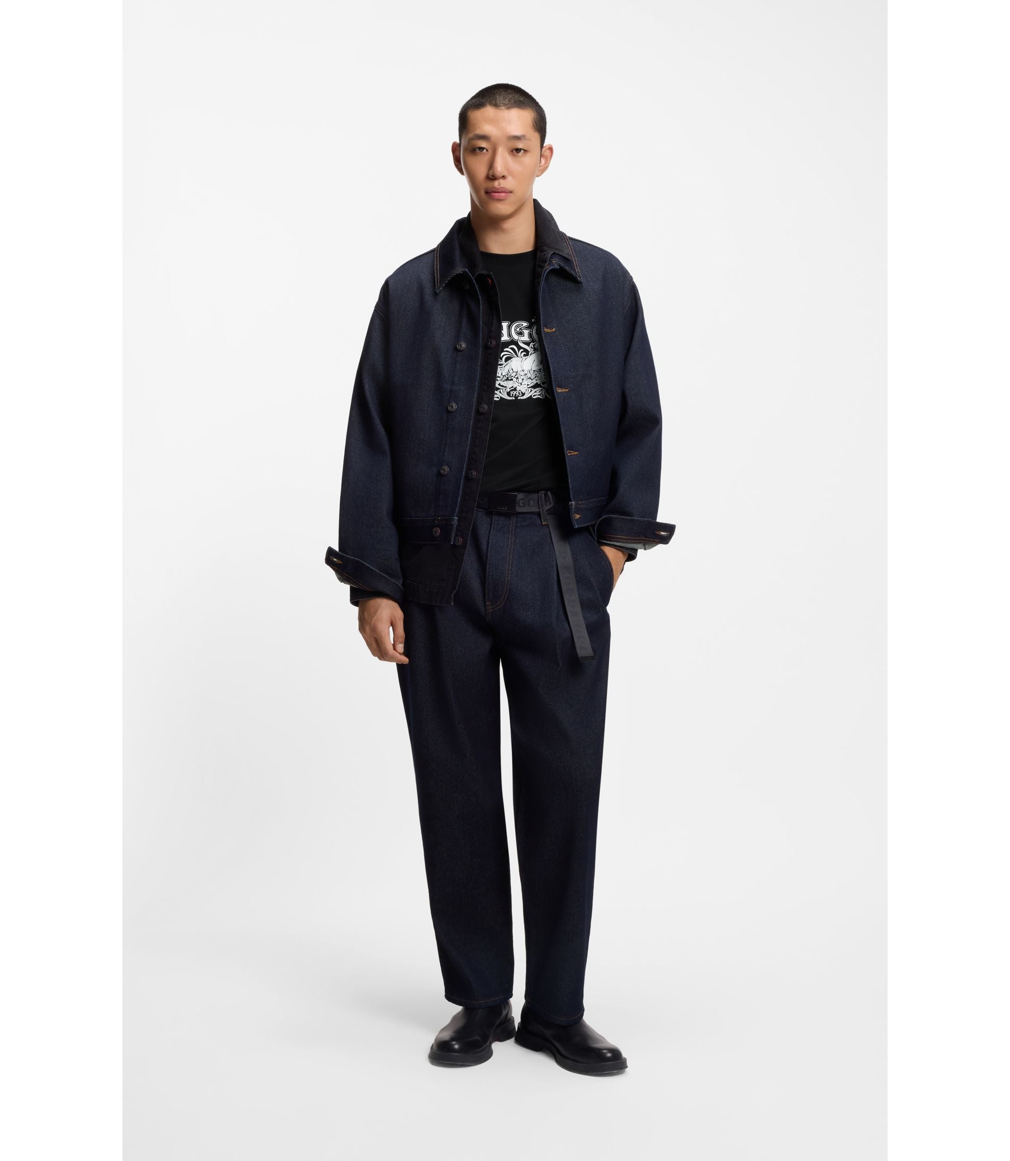 Hugo Logo Artwork T Shirt In Cotton Jersey Black