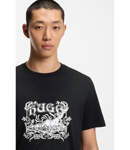 Hugo Logo Artwork T Shirt In Cotton Jersey Black