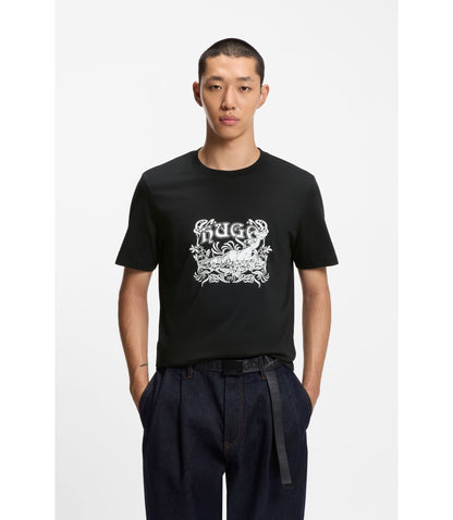 Hugo Logo Artwork T Shirt In Cotton Jersey Black