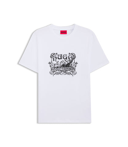 Hugo Logo Artwork T Shirt In Cotton Jersey White