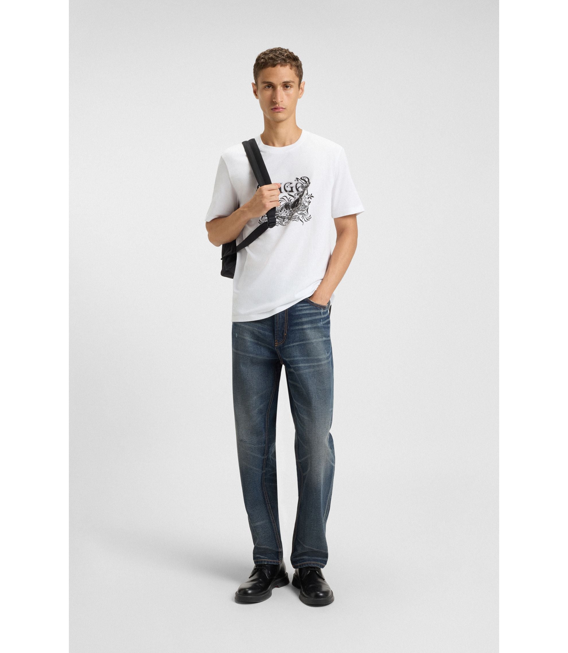 Hugo Logo Artwork T Shirt In Cotton Jersey White