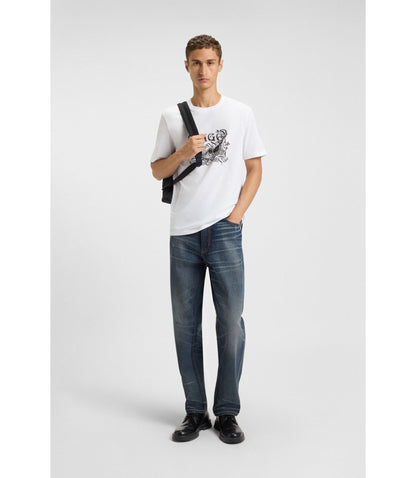 Hugo Logo Artwork T Shirt In Cotton Jersey White
