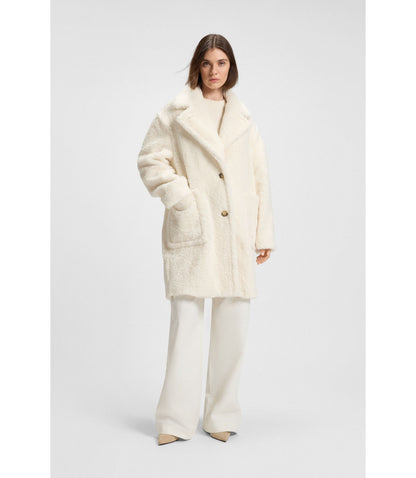 Boss Teddy Coat With Adjustable Collar White Women's
