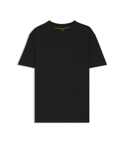 Boss Jacquard Pattern T Shirt In Cotton Black