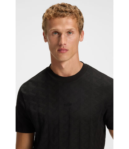 Boss Jacquard Pattern T Shirt In Cotton Black
