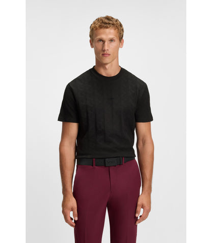 Boss Jacquard Pattern T Shirt In Cotton Black