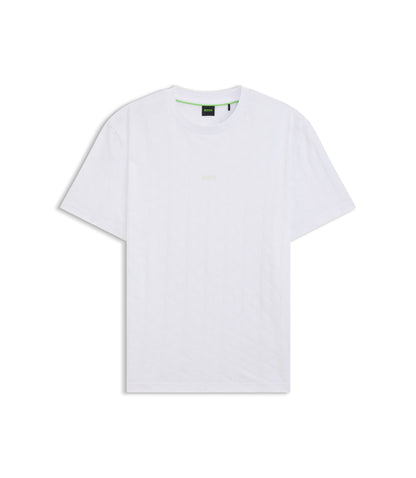 Boss Jacquard Pattern T Shirt In Cotton White
