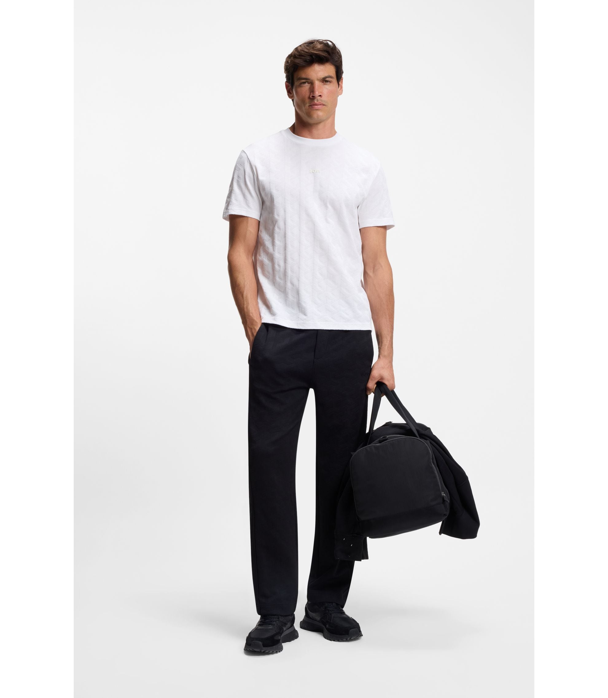 Boss Jacquard Pattern T Shirt In Cotton White
