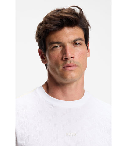 Boss Jacquard Pattern T Shirt In Cotton White