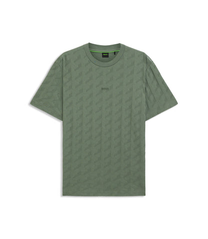 Boss Jacquard Pattern T Shirt In Cotton Light Green