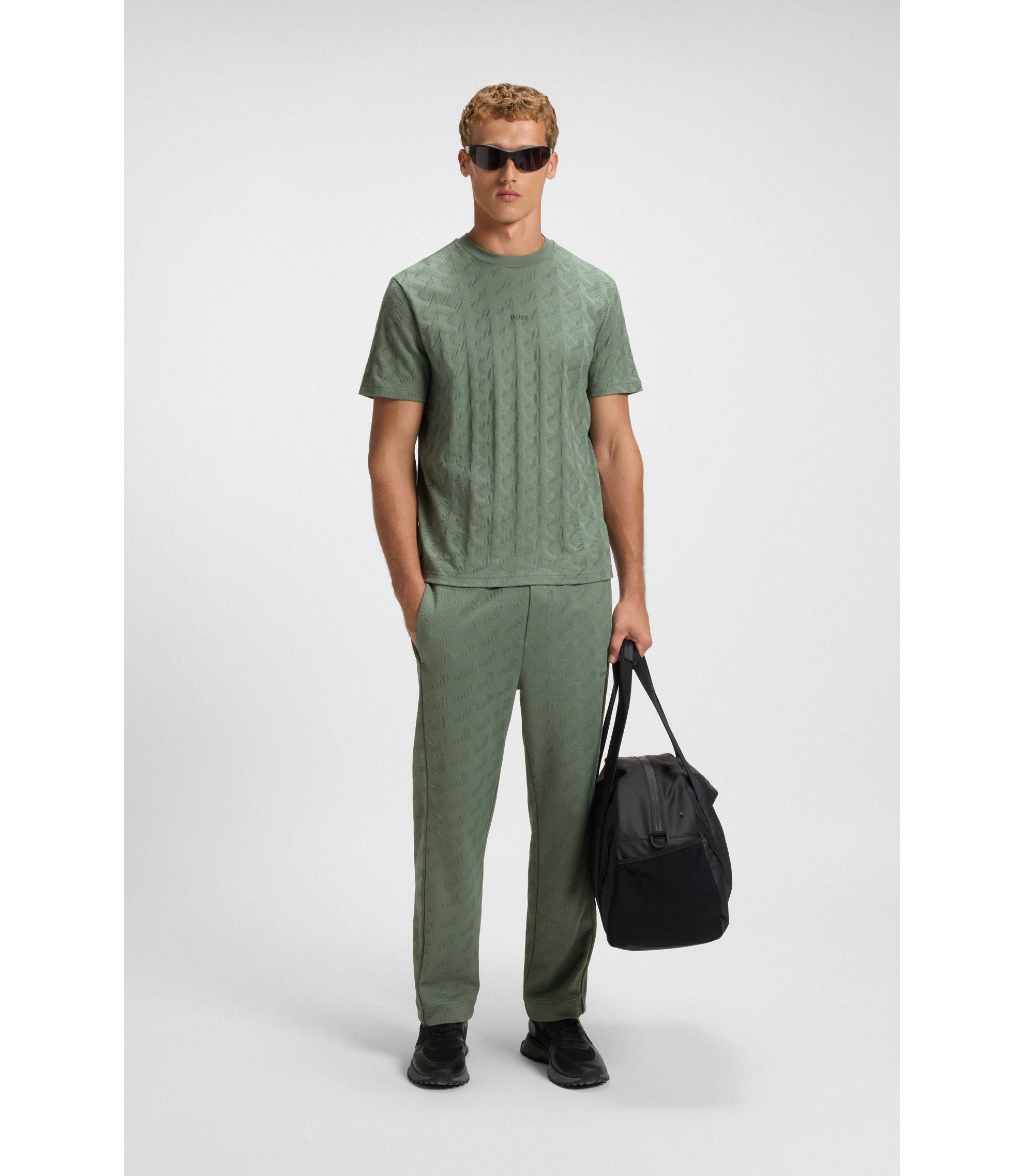 Boss Jacquard Pattern T Shirt In Cotton Light Green