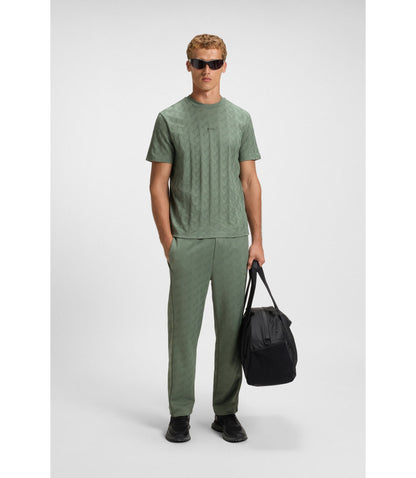 Boss Jacquard Pattern T Shirt In Cotton Light Green