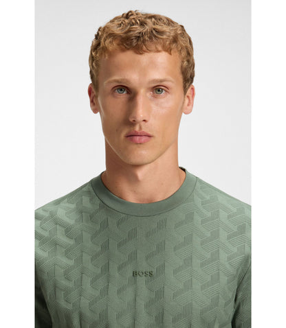 Boss Jacquard Pattern T Shirt In Cotton Light Green