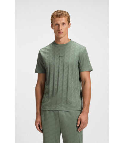 Boss Jacquard Pattern T Shirt In Cotton Light Green