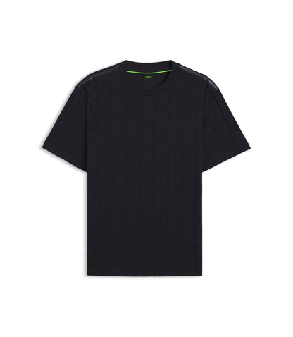 Boss Jacquard Pattern T Shirt In Cotton Dark Blue