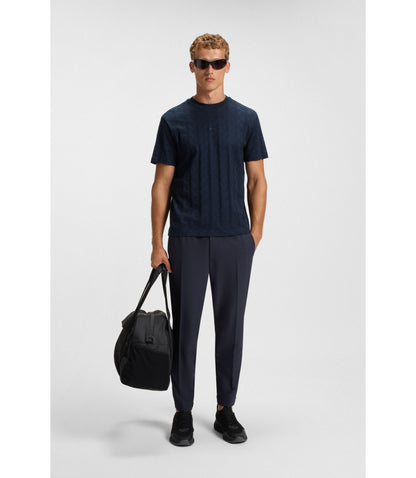 Boss Jacquard Pattern T Shirt In Cotton Dark Blue