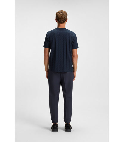 Boss Jacquard Pattern T Shirt In Cotton Dark Blue