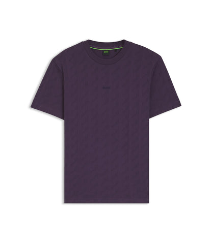 Boss Jacquard Pattern T Shirt In Cotton Purple