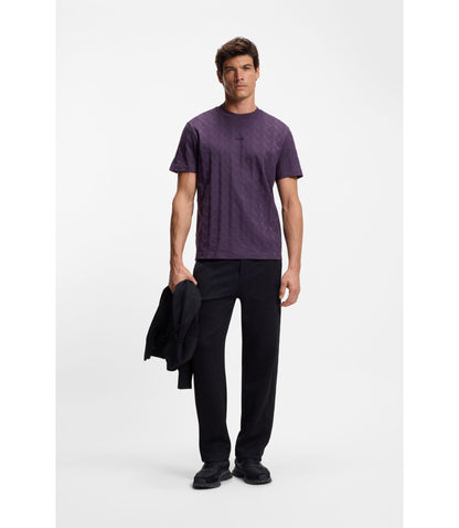 Boss Jacquard Pattern T Shirt In Cotton Purple