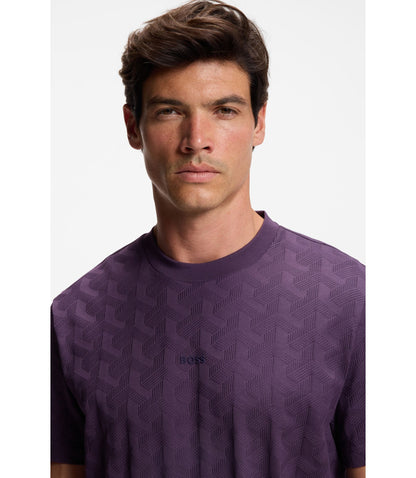 Boss Jacquard Pattern T Shirt In Cotton Purple