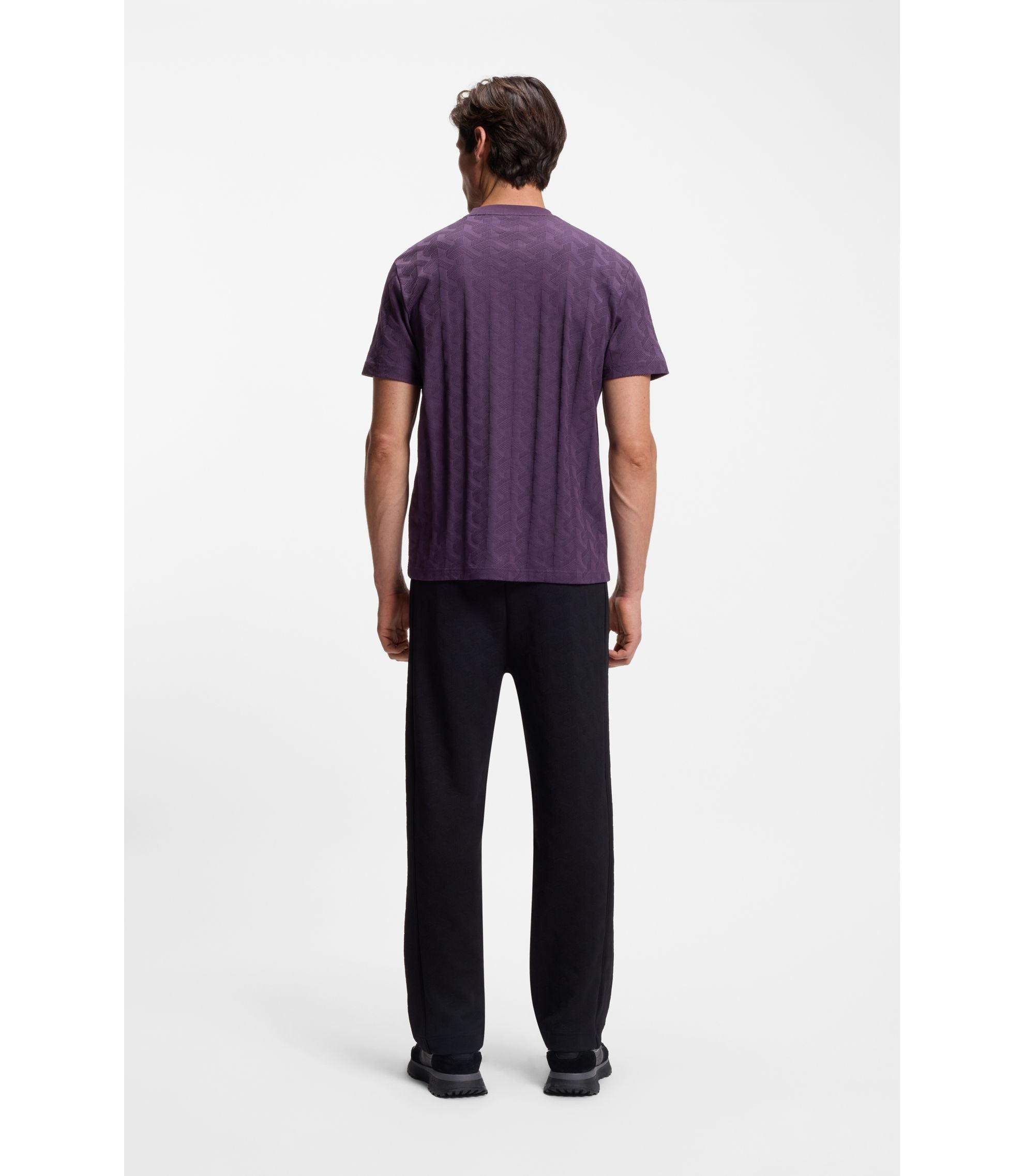 Boss Jacquard Pattern T Shirt In Cotton Purple