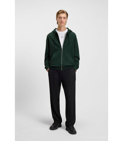 Hugo Cotton Terry Zip Up Hoodie With Logo Print Light Green