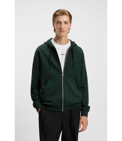 Hugo Cotton Terry Zip Up Hoodie With Logo Print Light Green