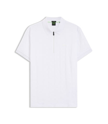 Boss Jacquard Pattern Polo Shirt In Mercerised Cotton White