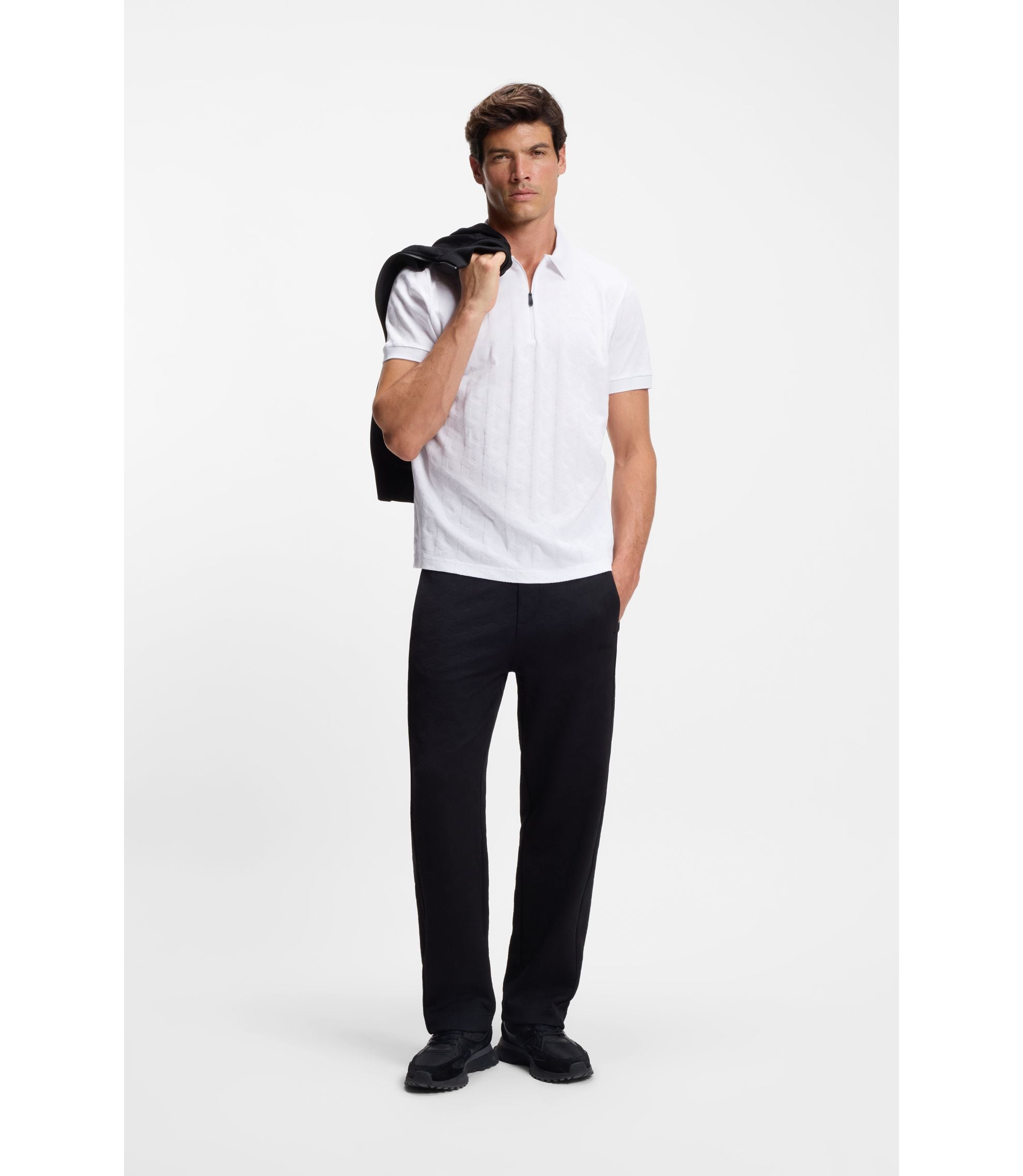 Boss Jacquard Pattern Polo Shirt In Mercerised Cotton White
