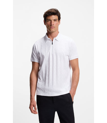 Boss Jacquard Pattern Polo Shirt In Mercerised Cotton White