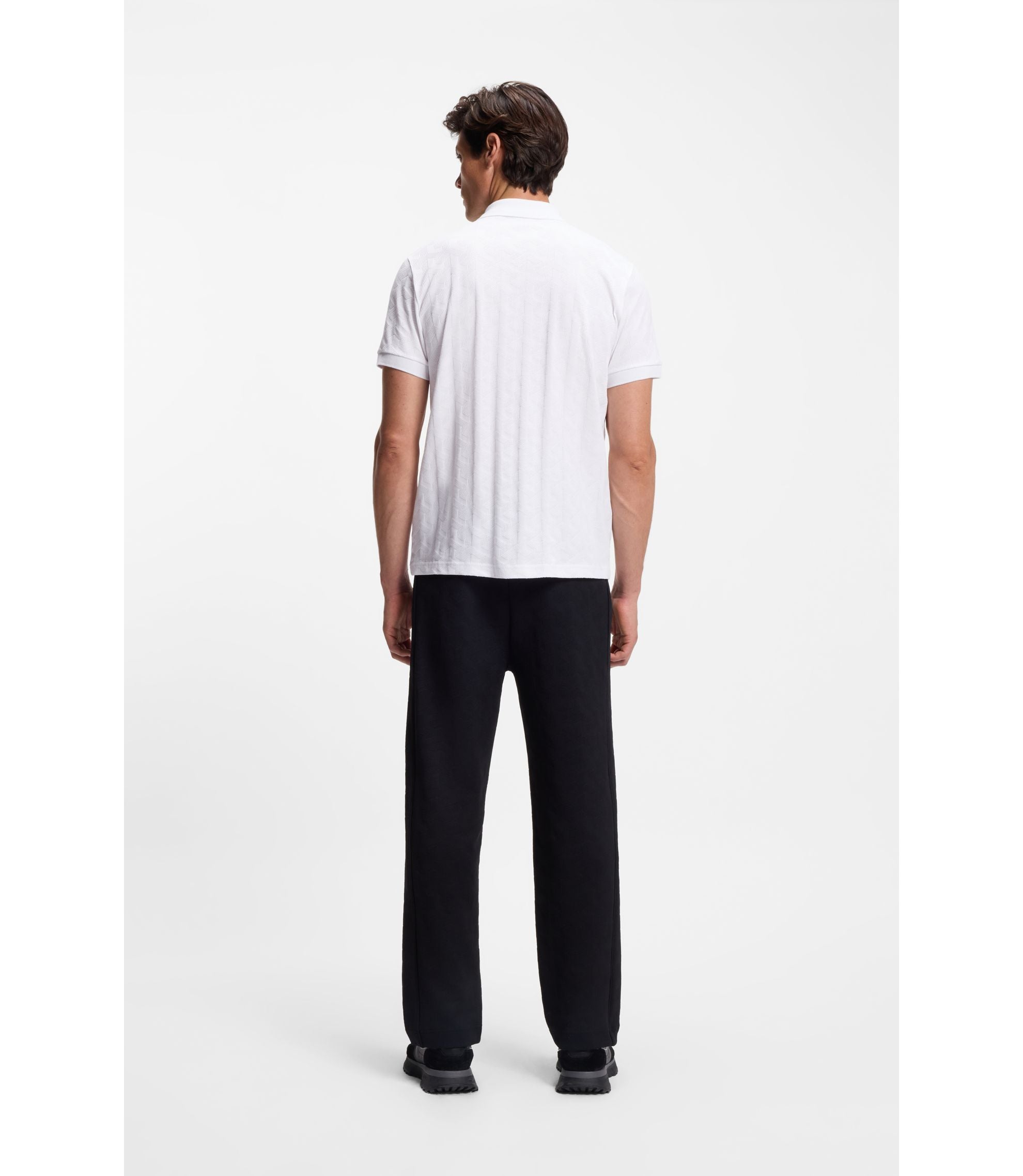 Boss Jacquard Pattern Polo Shirt In Mercerised Cotton White