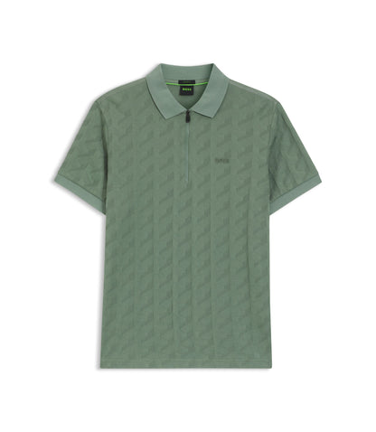 Boss Jacquard Pattern Polo Shirt In Mercerised Cotton Light Green