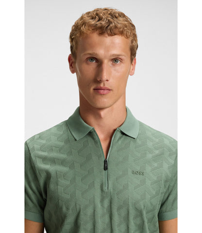 Boss Jacquard Pattern Polo Shirt In Mercerised Cotton Light Green