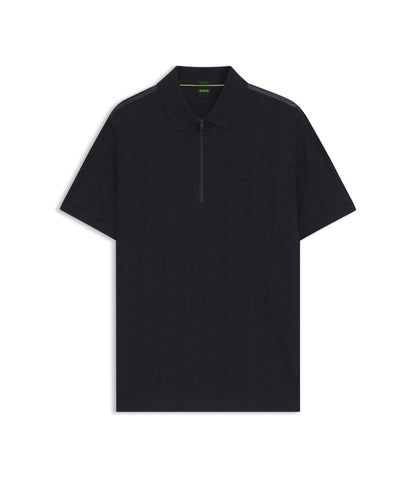 Boss Jacquard Pattern Polo Shirt In Mercerised Cotton Dark Blue