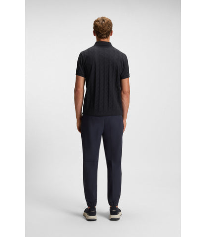 Boss Jacquard Pattern Polo Shirt In Mercerised Cotton Dark Blue
