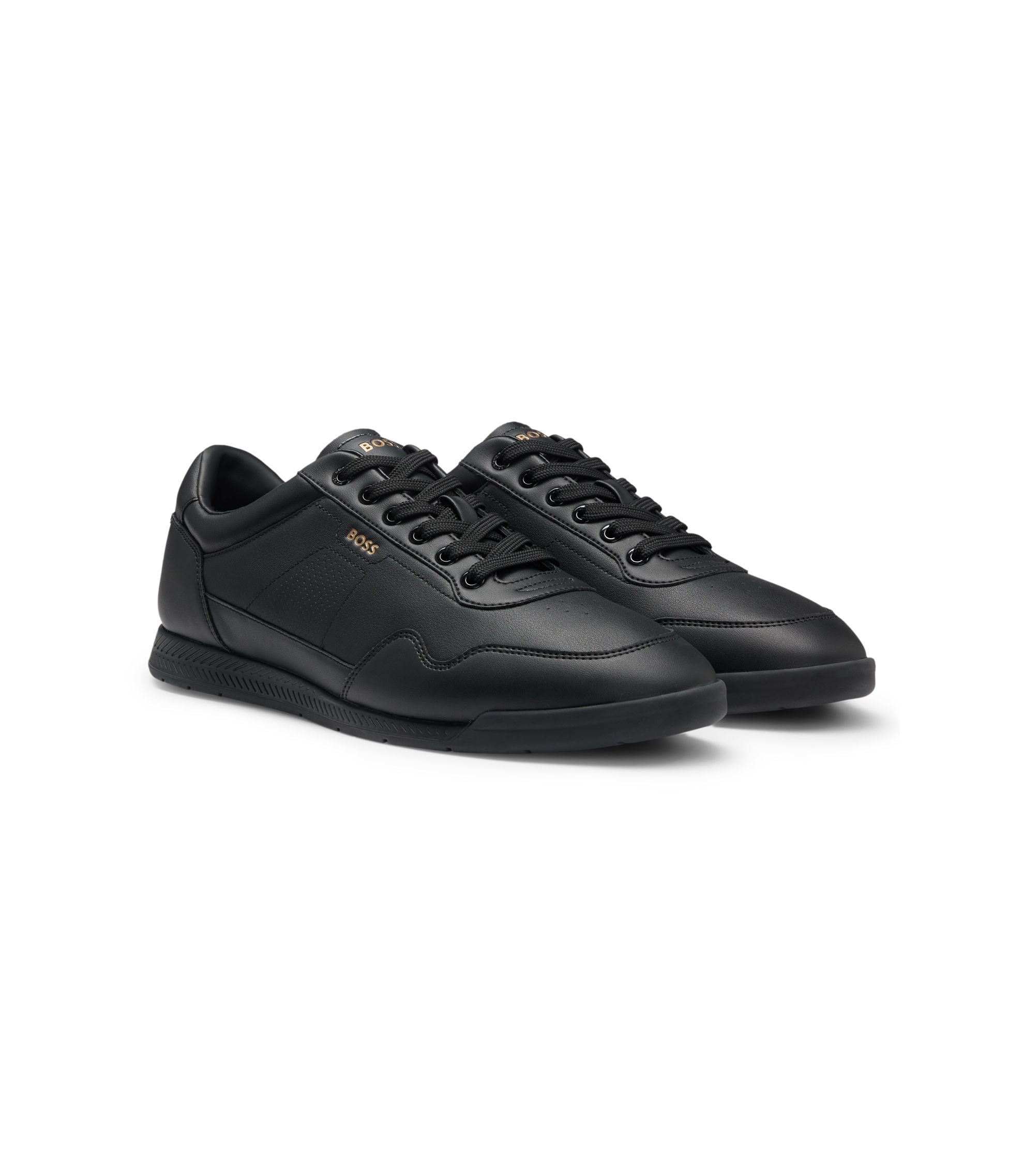 Boss Nappa Leather Trainers With Gold Tone Branding Black Black