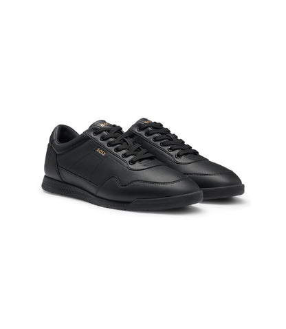 Boss Nappa Leather Trainers With Gold Tone Branding Black Black