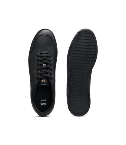 Boss Nappa Leather Trainers With Gold Tone Branding Black Black