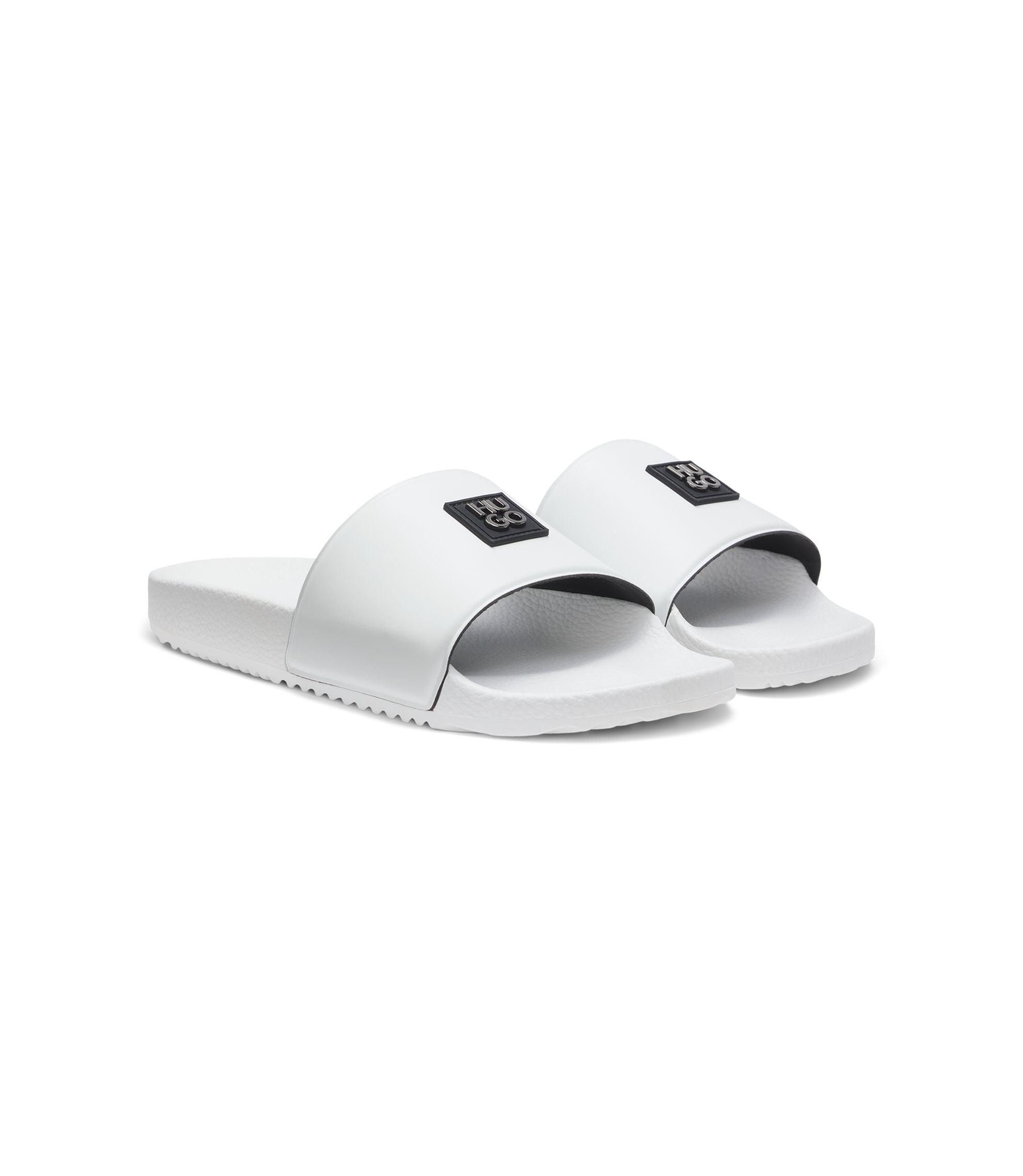 Hugo Italian Made Slides With Stacked Logo Uppers White White