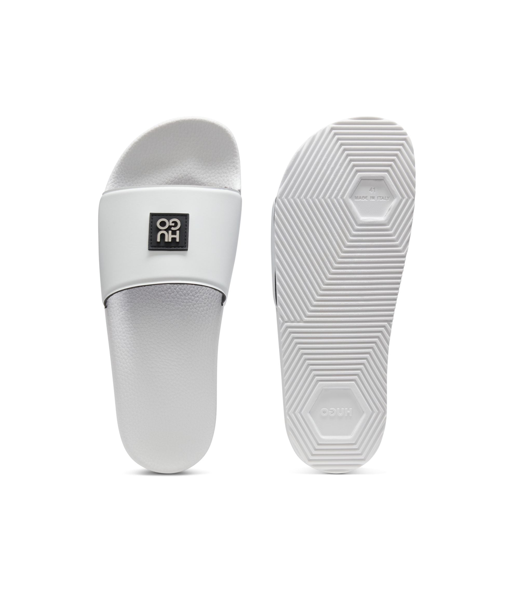 Hugo Italian Made Slides With Stacked Logo Uppers White White