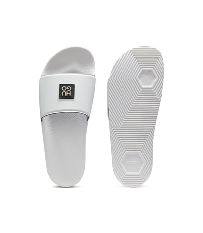 Hugo Italian Made Slides With Stacked Logo Uppers White White