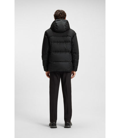 Boss Water Repellent Jacket With Down Filling And Detachable Hood Black