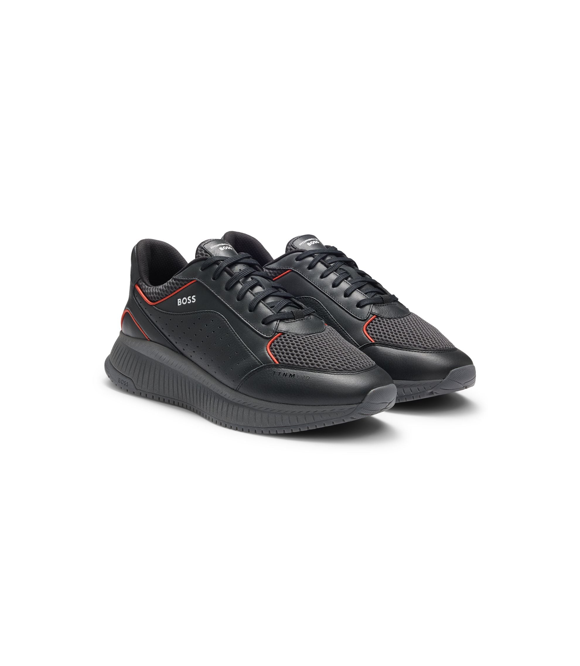 Boss Porsche X Boss Trainers With Mesh And Leather Dark Grey Dark Grey