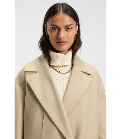 Boss Double Breasted Coat In Virgin Wool And Cashmere Light Beige Women's