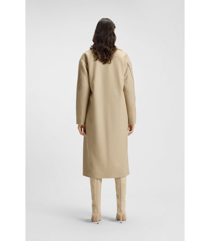 Boss Double Breasted Coat In Virgin Wool And Cashmere Light Beige Women's