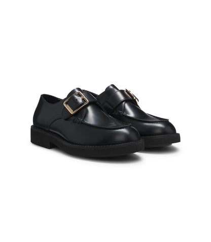 Boss Leather Monk Shoes With Buckled Strap Black Womens Black