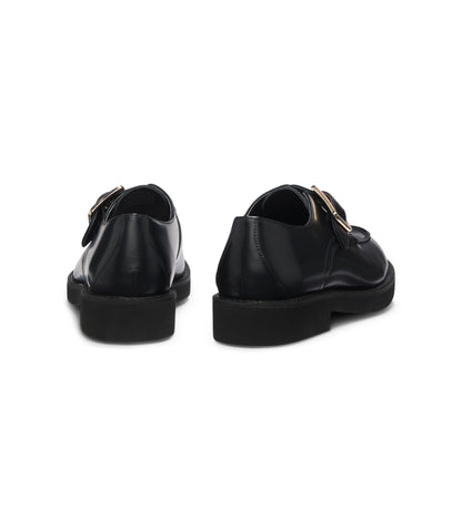 Boss Leather Monk Shoes With Buckled Strap Black Womens Black