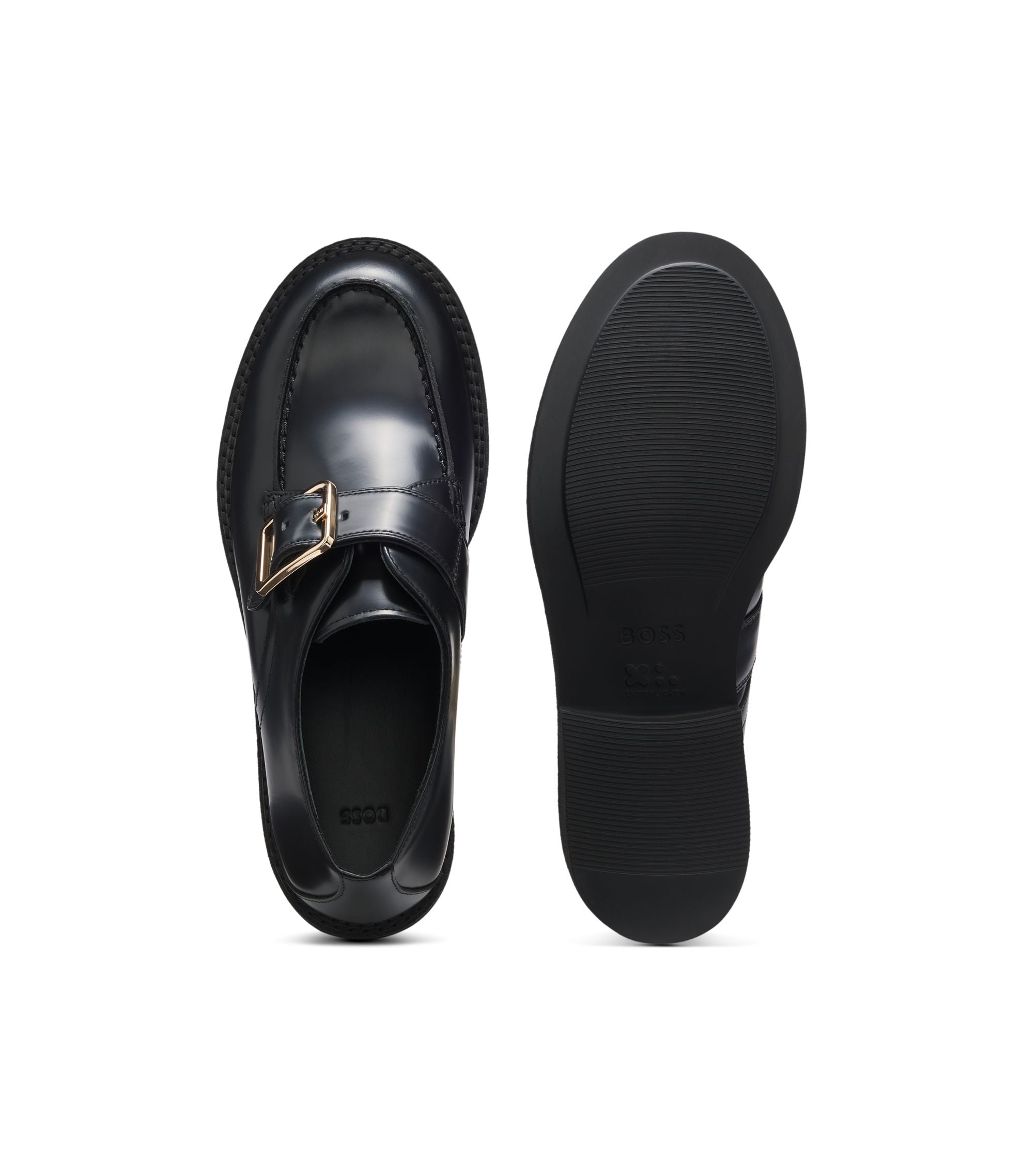 Boss Leather Monk Shoes With Buckled Strap Black Womens Black